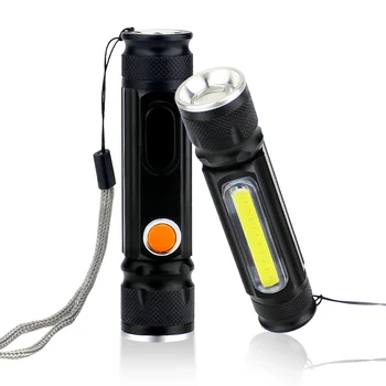 LED Polnilna Svetilka XML T6+COB Mini Usb Baklo 18650 Svetilka Z Magnetom Delo Svetlobe, Magnetni Linterna Taborjenje Luč