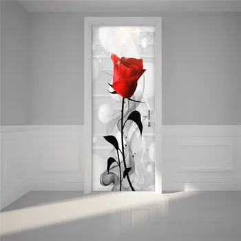Sodobno Abstraktno Smog Rdeče Rose Stenske Nalepke, Dnevna Soba, Poročna Hiša Nalepke Vrata Okrasitev Vinil Nepremočljiva De Papel Parede 3D