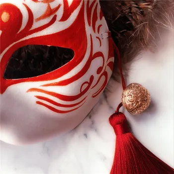 Japonski Cosplay Masko Ročno Izdelani Fox Slog, Poln Obraz Masko, Cosplay Rese in Mala Zvonovi Masquerades Festival Kostum Stranka, ki Kažejo