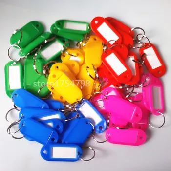 100 kos / veliko Plastični Ključ ID Oznako Oznake Kartico Split Obroč Keyring Keychain 10 Barv DIY za Sliko Rdeče, Roza, Zelena, Modra, Rumena