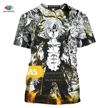 SONSPEE Anime Sedem Smrtnih Grehov moška T-shirt 3D Tiskanja Japonska Manga Ženske Poletje Priložnostne Telovadnici Majica Meliodas Estarossa Ban