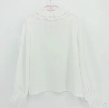 Korejski Harajuku Slog lolita sladka dekleta Stojijo ovratnik puff rokav ruffle belo srajco Mehko dekle kawaii srčkan temperament majica