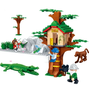 Izobraževalne Gradniki Nacionalni Živalskem Vrtu Drevo, Hiša, Most Tabor Stolp Model Mini Opeke Igrače Za Otroke, Otroci Darila 6655 - 59
