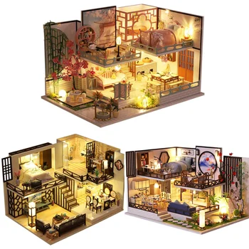 DIY Miniaturni Lutka Hiša Komplet Ročno Kitajski Slog Vrt Stavbo Skupščine Proizvodnja Modela Kreativna Božična Darila za Rojstni dan