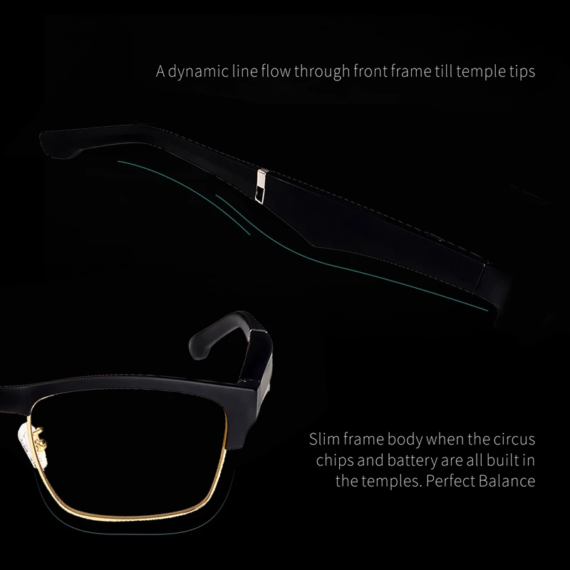 Vroče K2 Pametna Očala Brezžična tehnologija Bluetooth Hands-Free (prostoročni Klicanje o Odpri Ušesa Anti-Modra Svetloba Leče Očala(Črna Srebrna Stran)