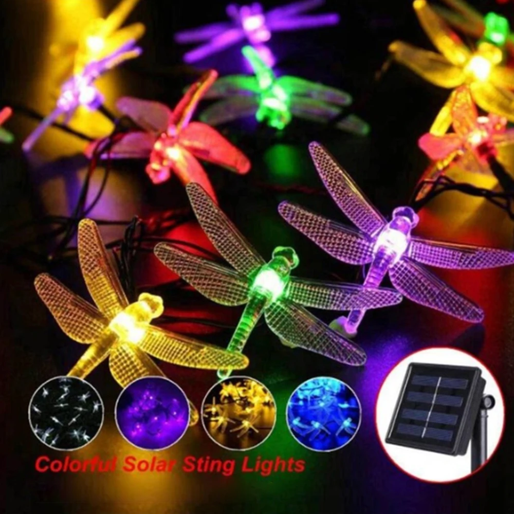 Led Sončne Niz Luči, Multi-color svjetlovodni Dragonfly Luči Pravljice Luči Baterije Venci Vrt Božič Zunanji Okrasni