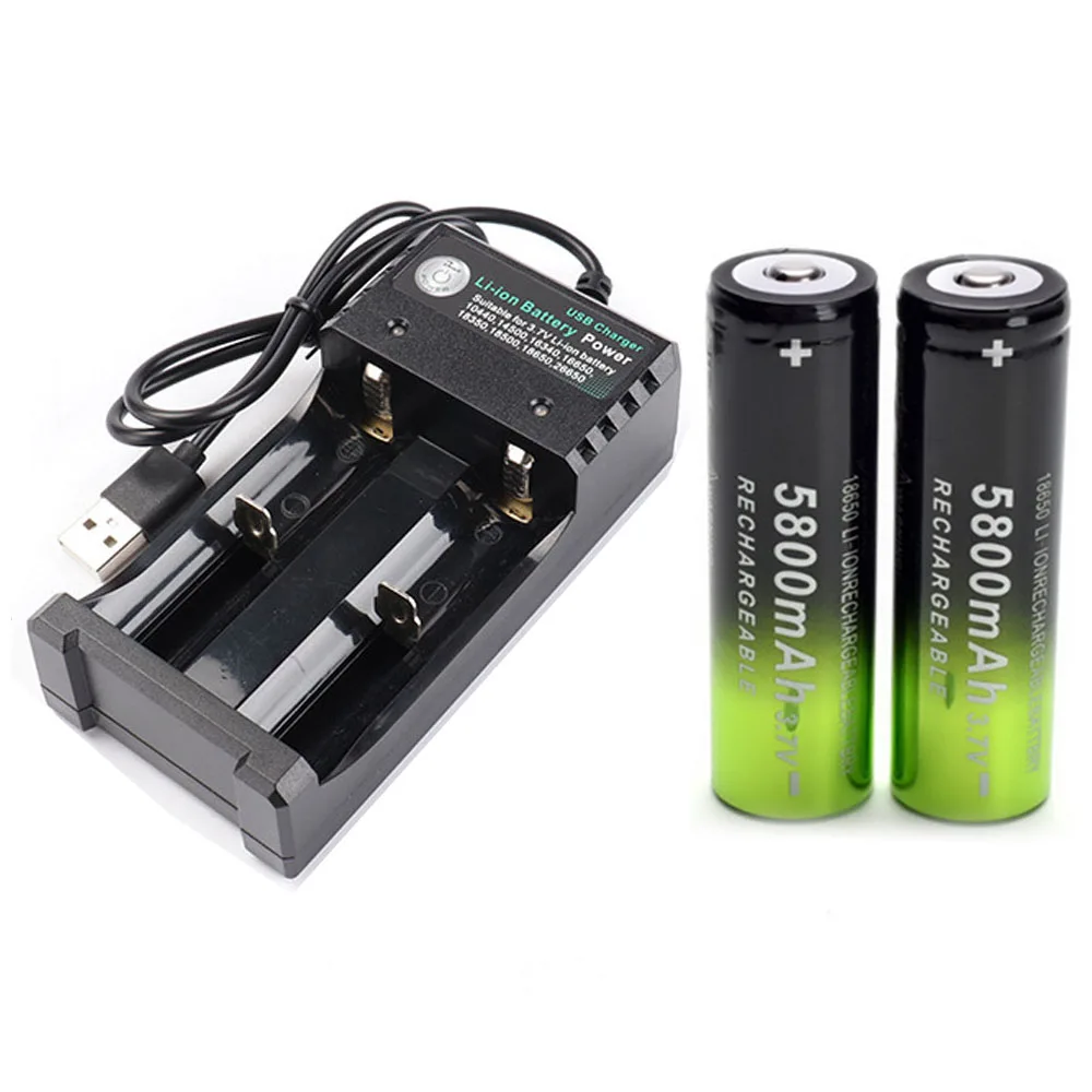 2x baterija 18650 3,7 V 5800 MAH Li ion polnilna baterija +1 polnilnik inteligentna za svetilko žaromet