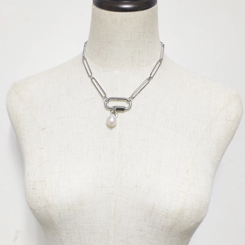 ženske izjavo ogrlica srebrno barvo verige naravni biser choker preproste zasnove, punk letnik človek pribor nakit стимпанк