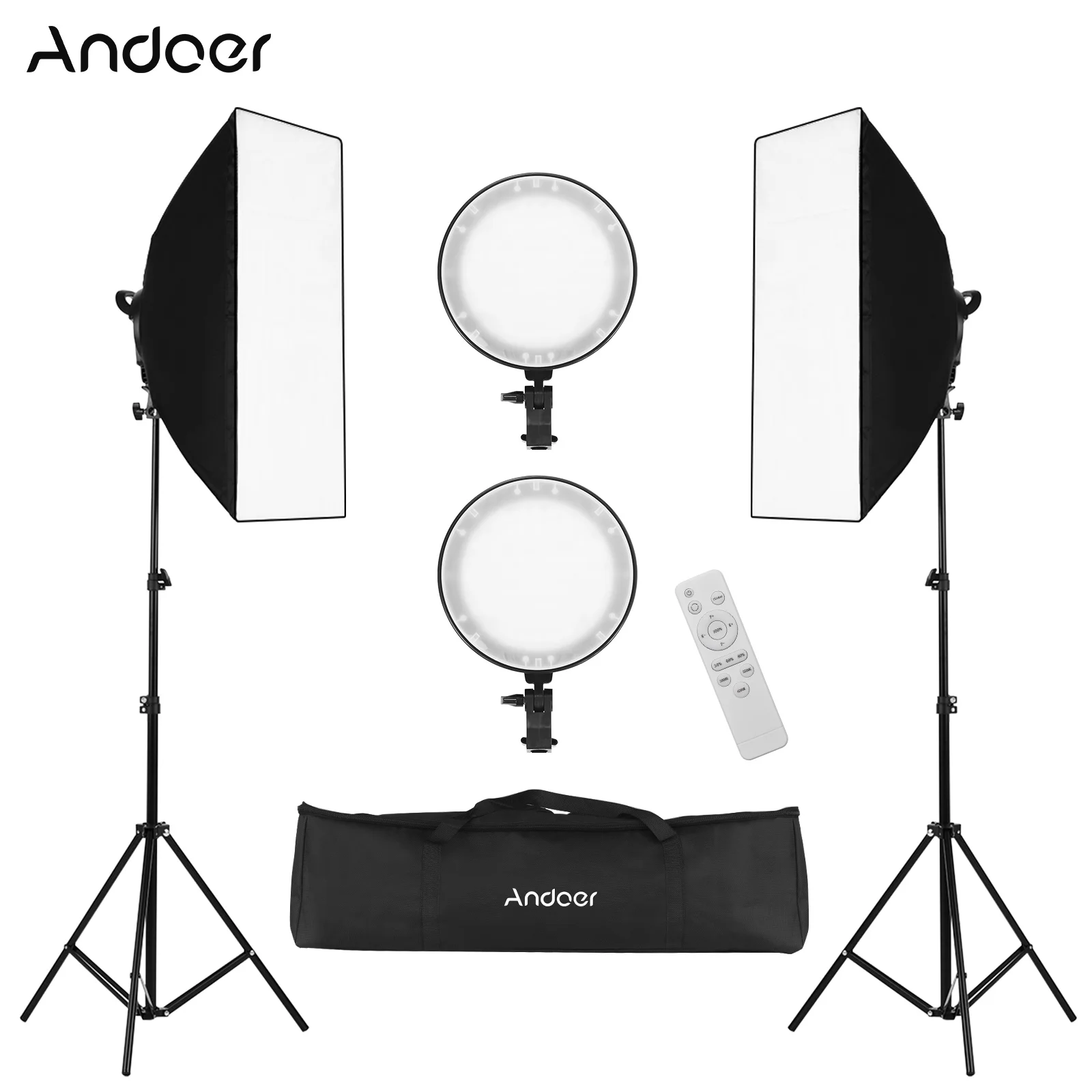Andoer Fotografija Studio LED Lightting Kit Softbox 3200K-6400K Zatemniti LED Luči, Stojala za Daljinsko upravljanje Foto Studio Komplet