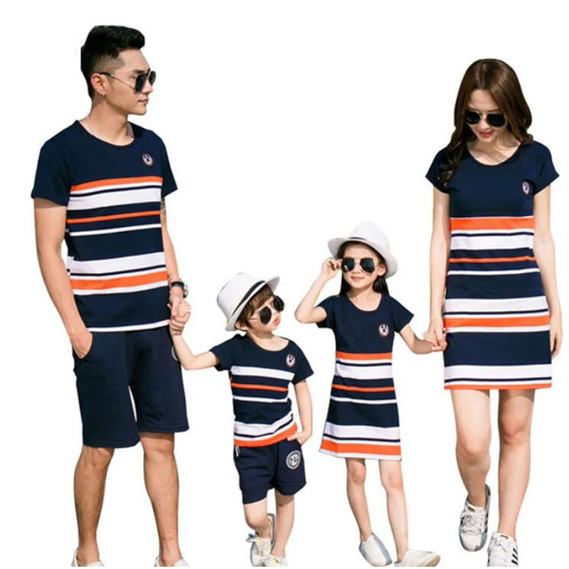 Družina Ujemanja Obleke 2019 Poletje Moda Prugasta T-shirt Obleke, Mati In Hči, Obleke, Oče Sina, Baby Boy, Girl Obleke