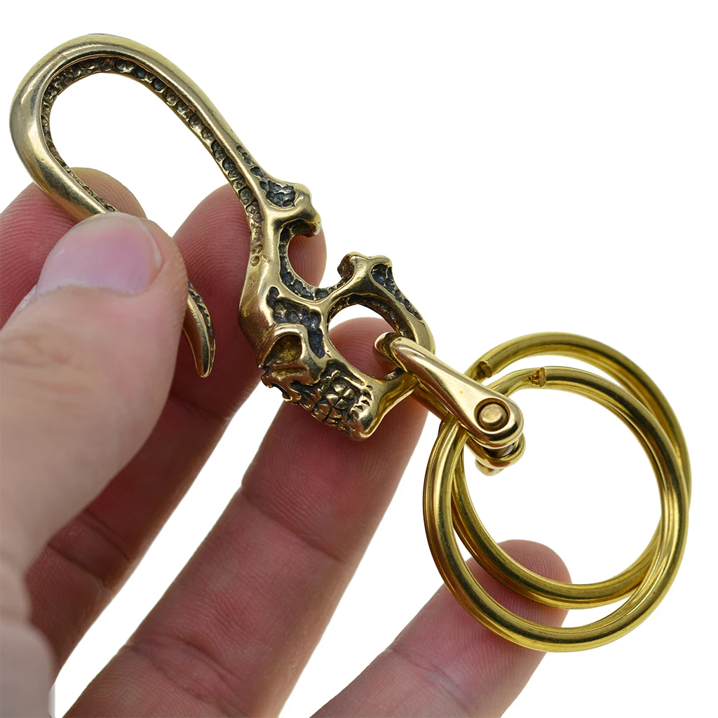 Trdni Brass Lobanje Ključnih Verige Key Ring Kavelj Posnetek Fob Biker Zaponko Sopihanje Verige