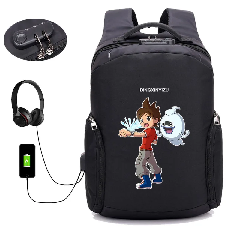 Japonske anime Yo-Kai Watch nahrbtnik najstnik Prenosni računalnik nahrbtnik USB polnjenje študent bookbag moških potovanja nahrbtnik 22 slog
