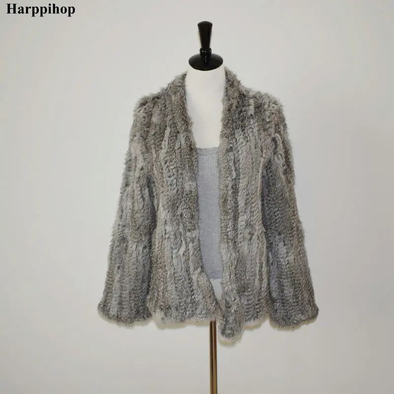 Harppihop pravi zajec krzno plašč ženske naravnih pravi zajec krzno suknjič waistcoat/jakne zajec pletene pozimi topel plašč harppihop