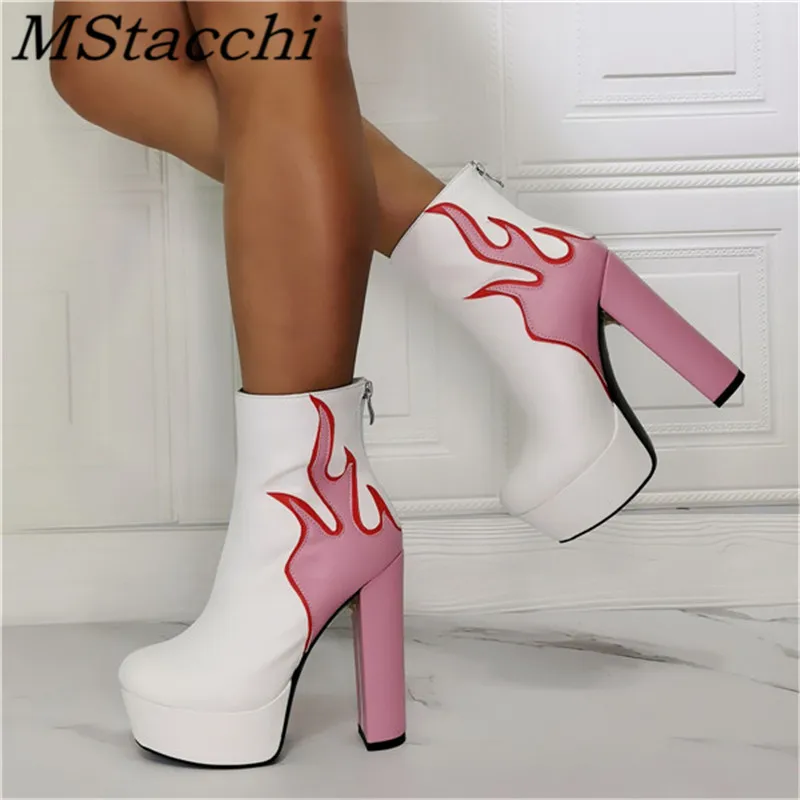 Mstacchi 2020 Nove Oblikovalec Mešane Barve Ženske Kratke Čevlji Plamen Zadrgo-Sid Platformo Seksi Dame Čevlji Zapatos De Mujer Zapatos