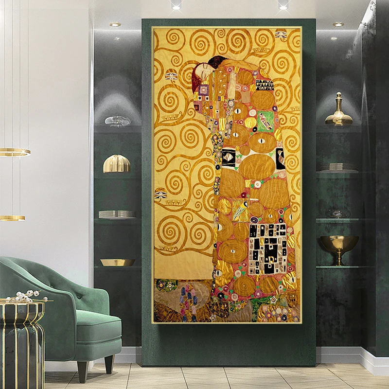 Umetnik Gustav klimt, ki jih Zlato Poljub, Objem, Oljna slika na Platnu Plakatov in Fotografij Cuadros Wall Art Slike Za dnevno Sobo