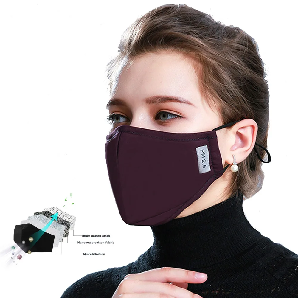 Bombaž Masko PM2.5 Anti Meglica Masko Dih Ventil Proti Prahu Usta Masko oglje Filtrom Respirator Usta-žarilna Maske