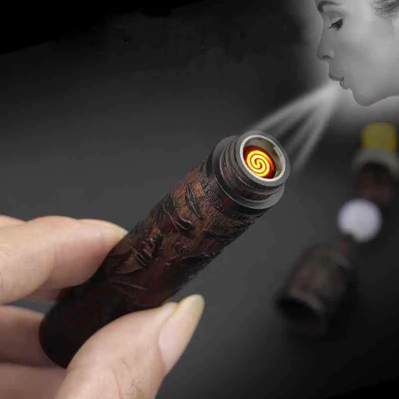 4 Slogi Kitajske Kulture Lažji USB Polnjenje Asher Sandalovine Carving Zraka, ki piha Lažji Veter-dokazilo Cigaret Orodje Firefolder