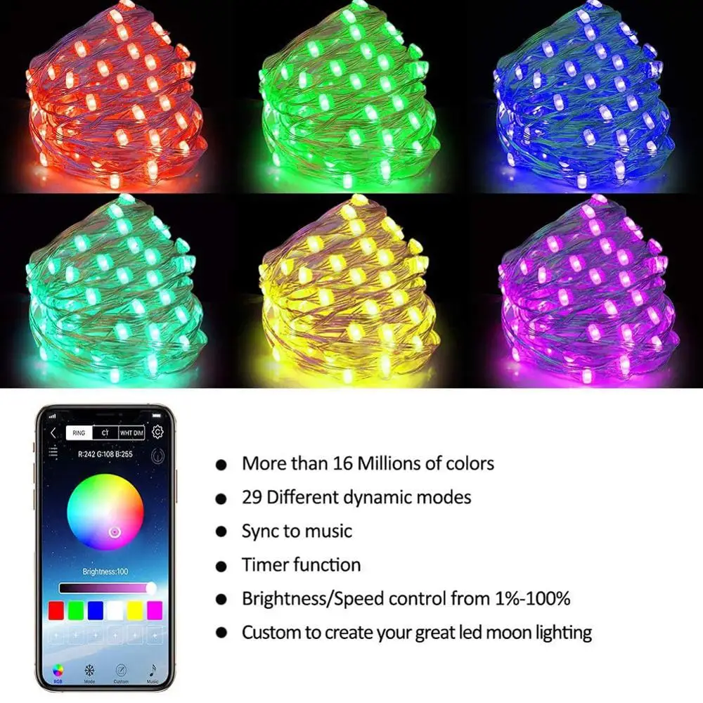 20m USB LED Niz Lahka Bluetooth App Nadzor Niz Luči Lučka Nepremočljiva Prostem Pravljice Lučke za Božično Drevo Decoration