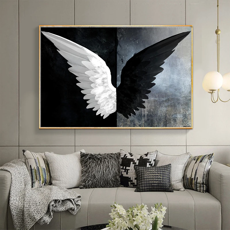 Nordijska Črni in Beli Angel Krila Slikarstvo na Platno Skandinavskih Plakatov in Fotografij Stenskih slikah, za Dnevna Soba Dekor