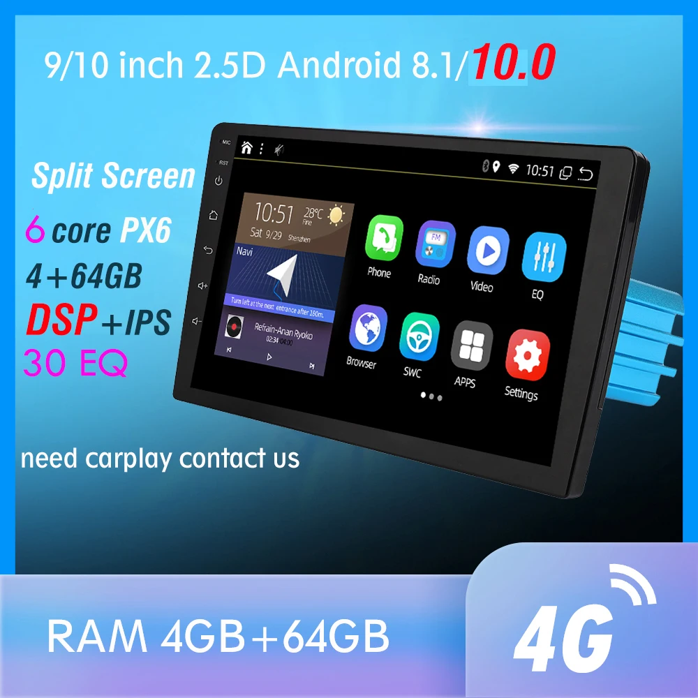 RAM 4G+64GB 6 Core Android 10.0 PX6 GPS Navigacija Autoradio Večpredstavnostna DVD Predvajalnik, Bluetooth, WIFI MirrorLink DSP OBD2 Univerzalni