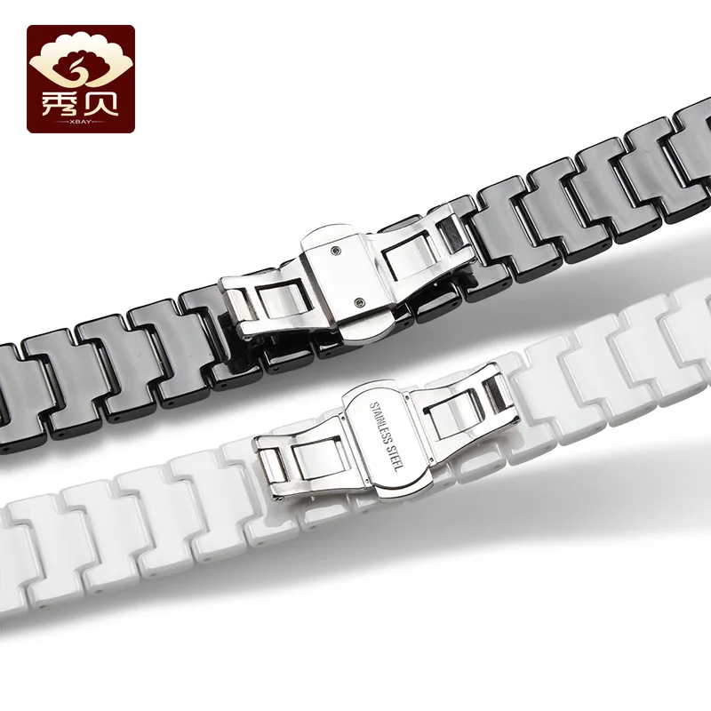 Vrhunske Keramične Watchband Bela Črna Naravnost Koncu Zapestnico z Metulj Pritisni gumb Zapiralo 14 mm 16 mm 18 mm 20 mm 22m Na prodajo