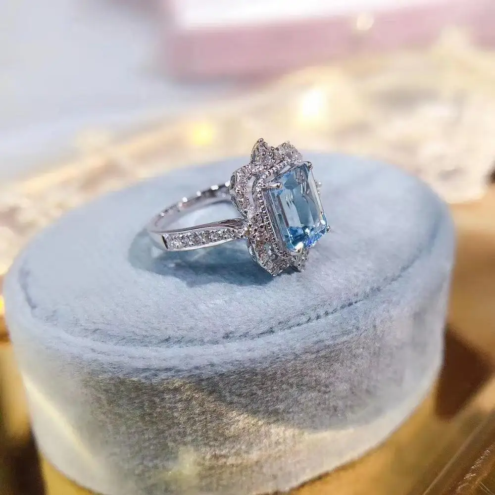 KJJEAXCMY fine nakit 925 sterling srebro vdelan naravnih Akvamarin nov Ženski prstan luksuzni Podporo Zaznavanja