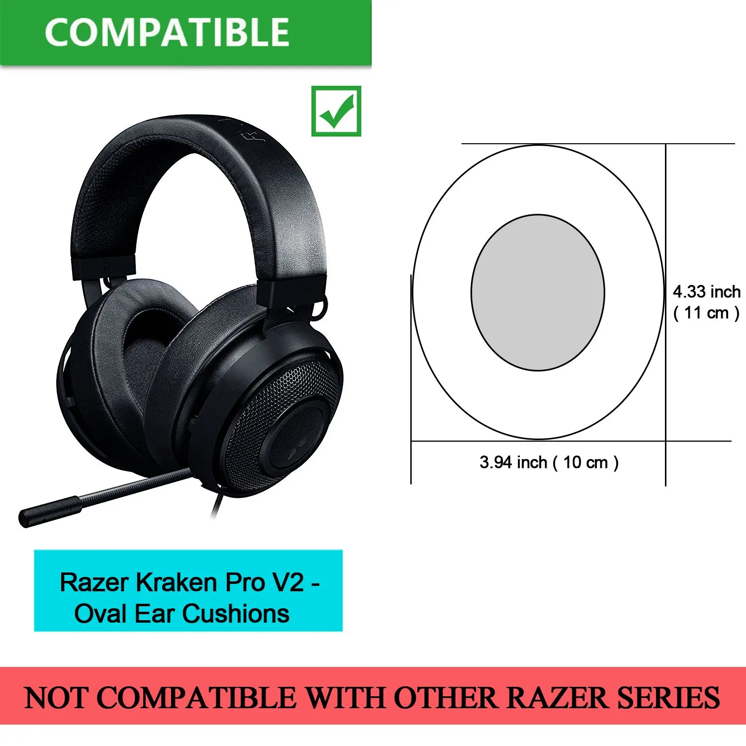 XQ Zamenjava Earpads za Razer Kraken Pro V2 Gaming Slušalke - Pena Pad Mehko Usnje Uho Blazine 1 Par Ovalnih Earcups