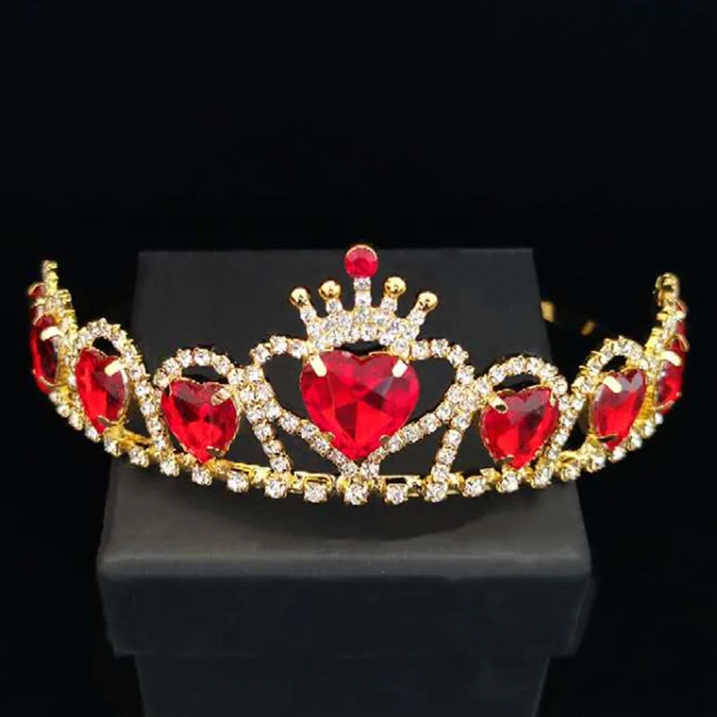 Moda luksuzni poroko krono headdress dekle rdeče srce krono glavo pribor poročne naglavni del