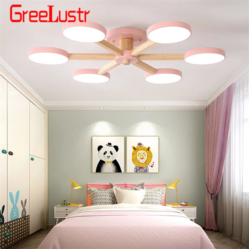 Nordijska preprostih lesenih LED lestenec Pisane železa lampshade strop lestenci za jedilnico Otroci spalnica Notranja Lesena Lučka