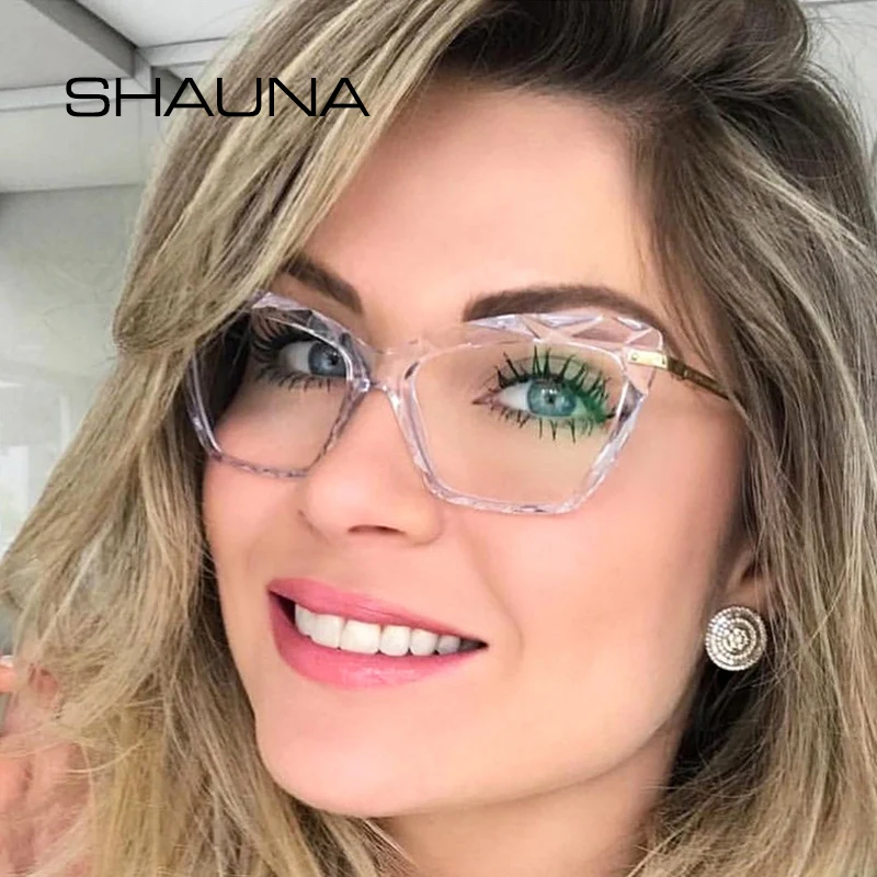 SHAUNA Spomladanski Tečaj Edinstveno Gladko Očala Okvir Ženske Pregleden Cat Eye Glasses UV400