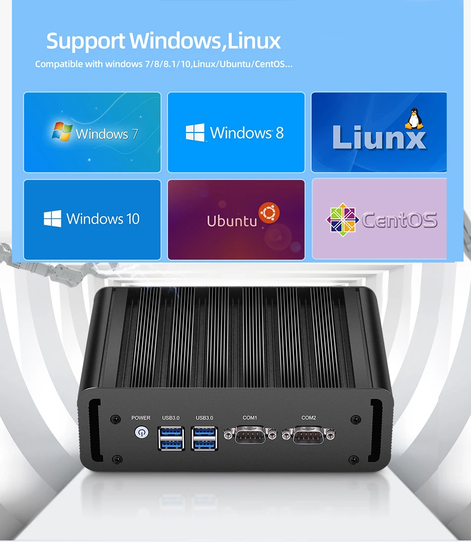 XCY Fanless Mini PC i7 4500U i5 5200U i3 5005U 2x RS232 Dvojno Ethernet HDMI VGA 4xUSB3.0 WiFi Support Windows, Linux,