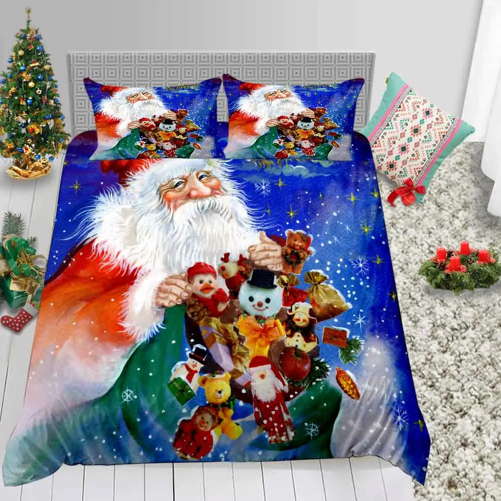 Vesel Božič Posteljnina Nabor 3D Tiskanja Santa Claus Rjuhe Kritje Twin Polno Kraljica Velikosti Z Prevleke 2/3pcs