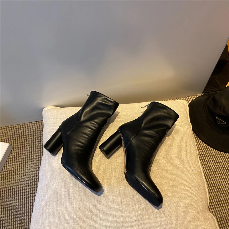 7.5 cm visoko krog pete zimski čevlji kvadratni toe preppy stil zadrgo eleganten stranka dating udobno stretch gleženj škornji XDD12 MUYISEXI
