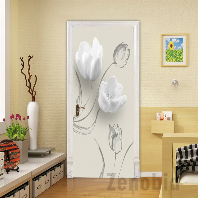 Bela, Elegantna Cvetje 3d Vrata Nalepke Nepremočljiva HD Modularni Tiskanje PVC samolepilno Zidana Ozadje Dekoracijo Doma Načrta
