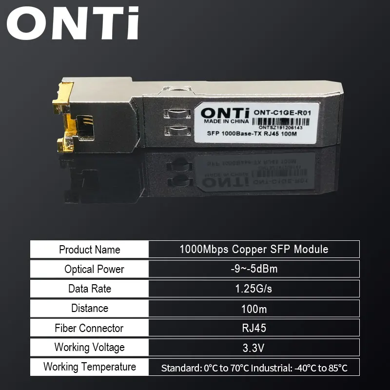 ONTi RJ45 Gigabit SFP Modul 1000Mbps SFP Baker RJ45 SFP Modul, Sprejemnik, Združljiv za Cisco/Mikrotik Ethernet Stikalo