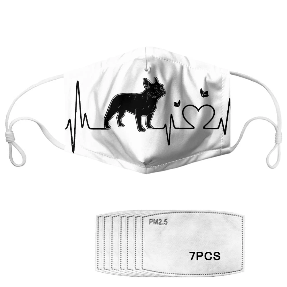 Francoski Buldog Maske s 7pcs Filtri Srčkan Živali Natisnjeni Anti-prah Stroj za Večkratno uporabo Obraz, Usta Dustproof Masko Brezplačno Dropship