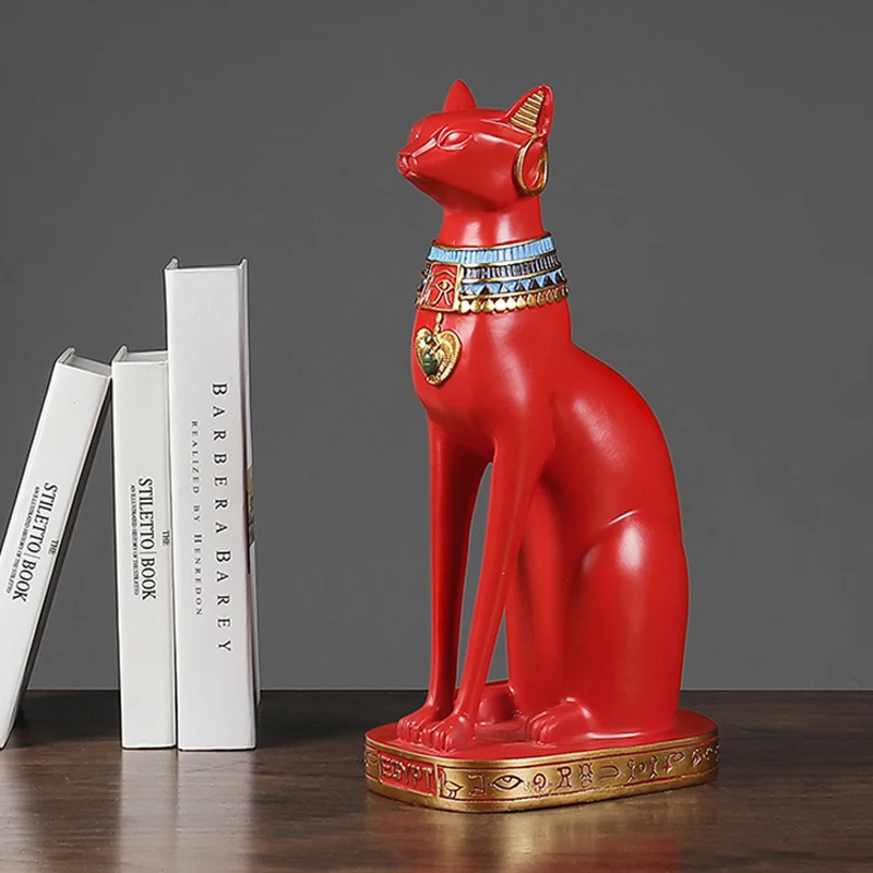 Razkošje Svetlobe Slog Rdeče Egiptovski Mačka Kip, Kiparstvo Začetni Okraski Okraski Smolo Obrti Okrasni Dodatki