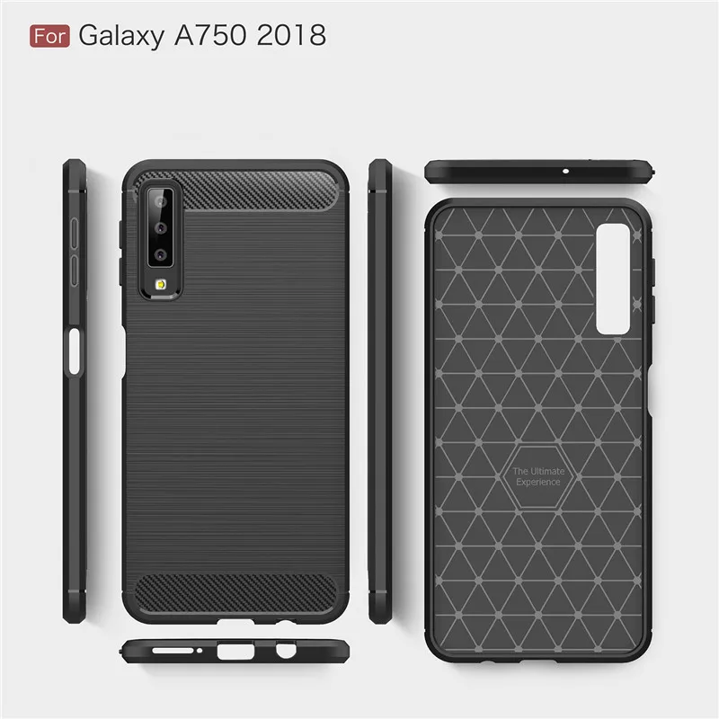 Ogljikovih Vlaken Primeru Telefon Za Samsung Galaxy A7 2018 Primeru Mehko TPU Zadnji Pokrovček Za Samsung A7 2018 Krepak Telefon Odbijača A750 6