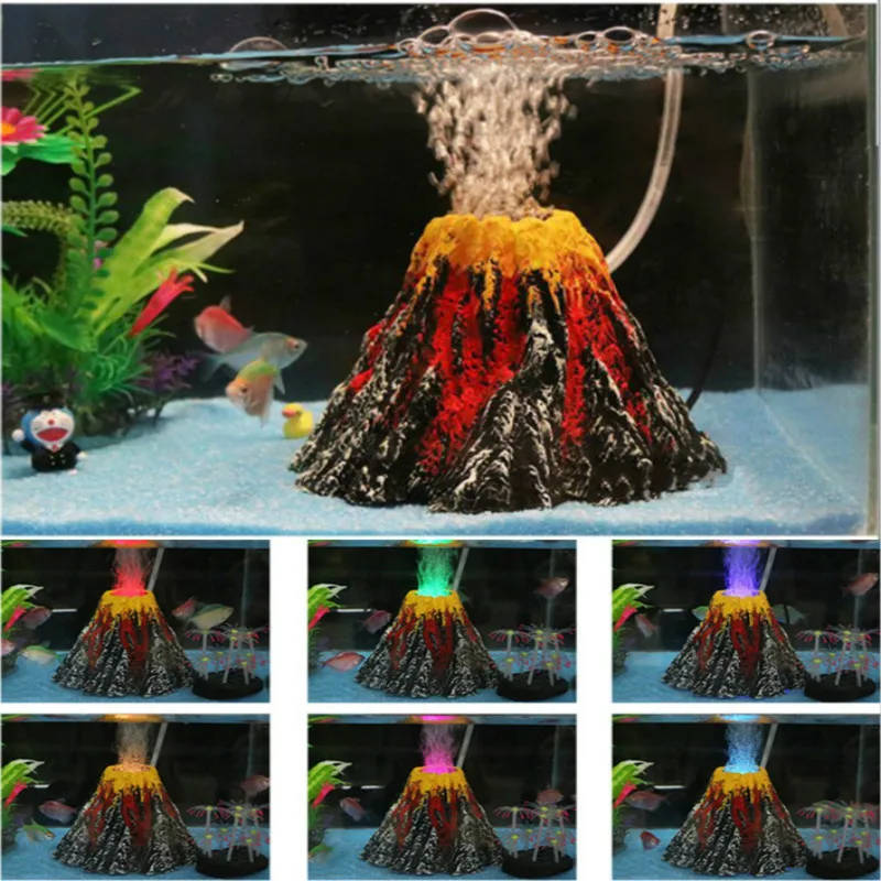 Nova Moda Akvarij Vulkan Kamen Dekoracijo Fish Tank Mehurček Izbruh Vulkana Akvarij Ornament Uporablja Z Zračno Črpalko Led Luči