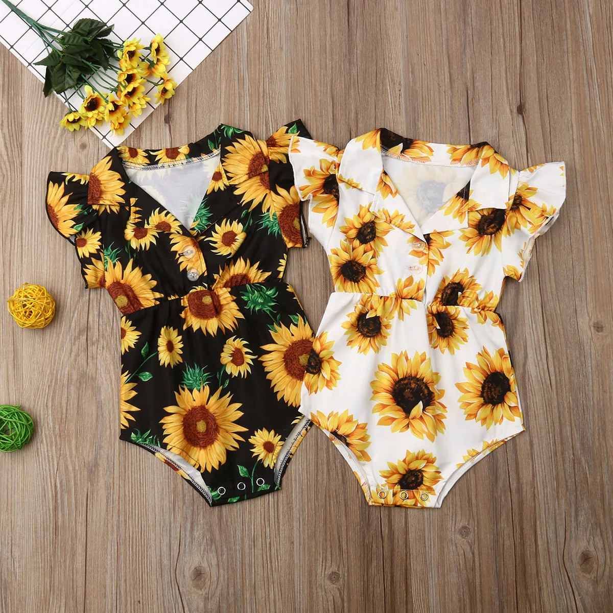 2019 Novega Dojenčka Newborn Baby Dekle Sončnično Romper Jumpsuit Poletne Obleke Sunsuit