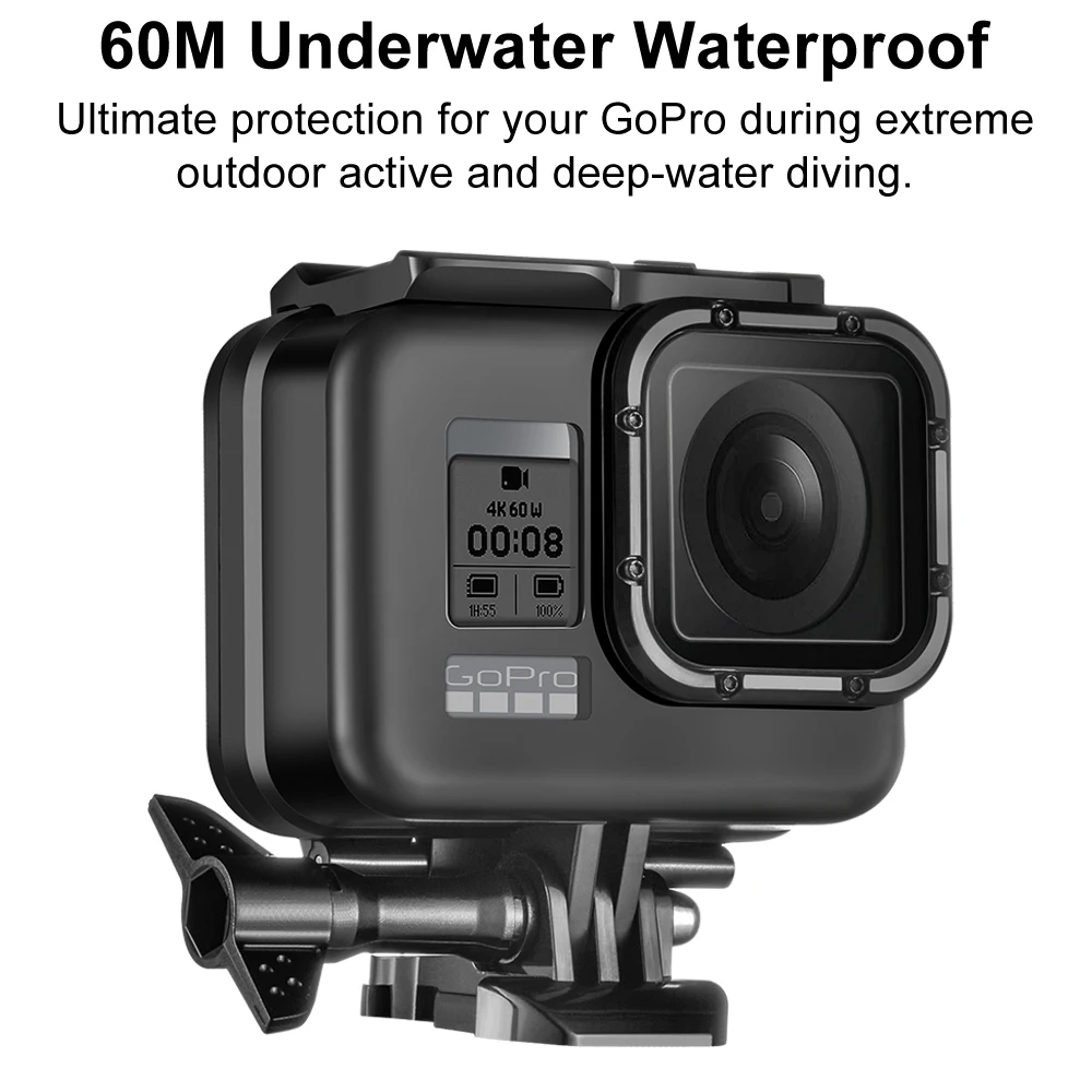 Črna 60M Vodoodporno Ohišje Ohišje za GoPro Hero 8 Black Potop Zaščitna Podvodno Potapljanje Kritje za Go Pro 8 dodatna Oprema