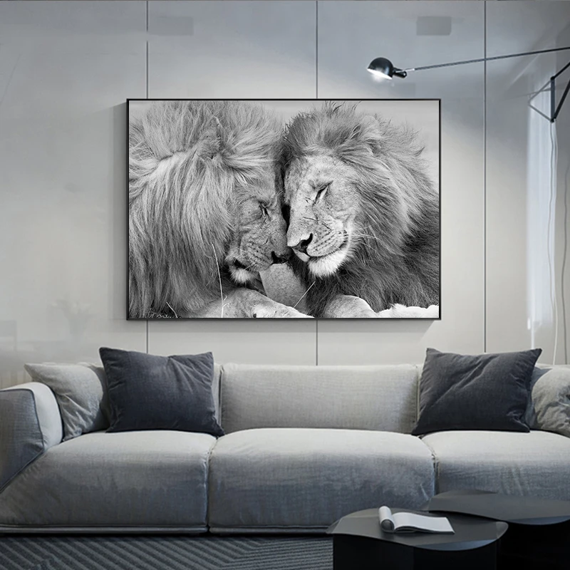 Nordijska Črni Afriški Lions Platna Slike Lev glavo Na Glavo Art Wall Art za Dnevni Sobi Doma Dekor (Brez Okvirja)