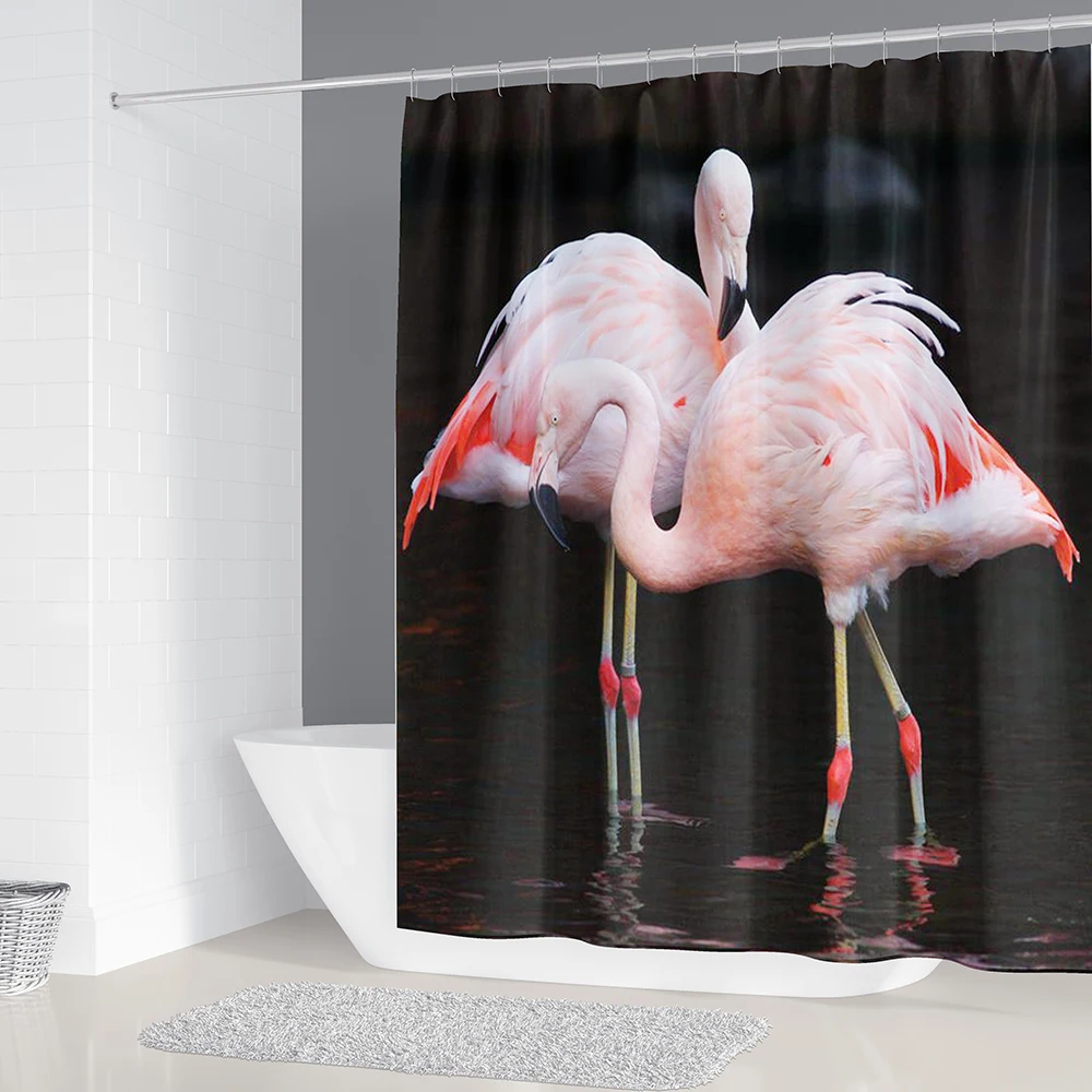 Flamingo Tiskanja Nepremočljiva Tuš Zavesa Poliester Tkanine Za Kopalnico Dekor 4 Delni Set Mehko Toaletni Mat Pad