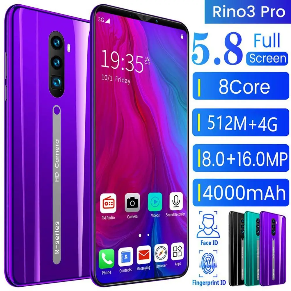 Rino3 pro Pametne telefone Android, 8GB+256GB Okta-Core ID Face Unlock MTK6763 4800mAh Dual-SIM Dual Pripravljenosti Mobilni Telefon z darilom