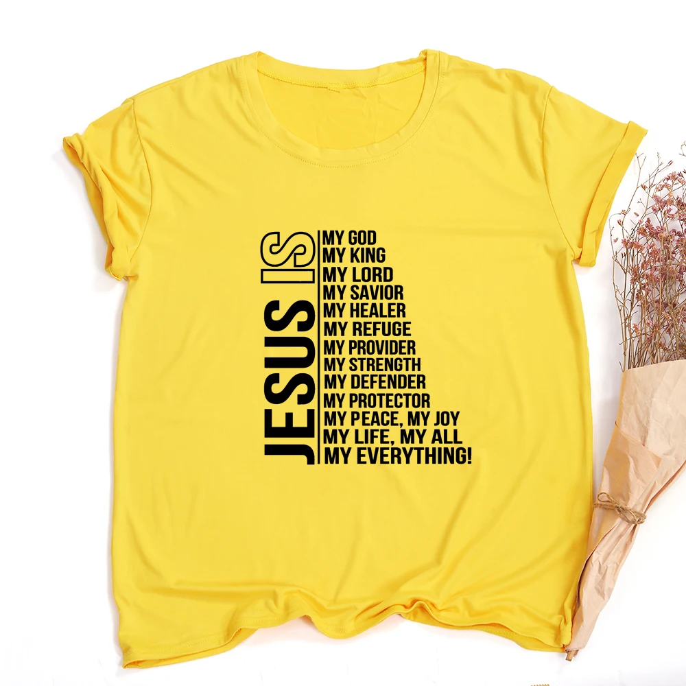 Jezus Je Moj Bog je Kralj Vse, kar Ženske Letnik Vrhovi Harajuku Christian T-shirt Vere Kratek Rokav Ulične Grafični Tees Ženski