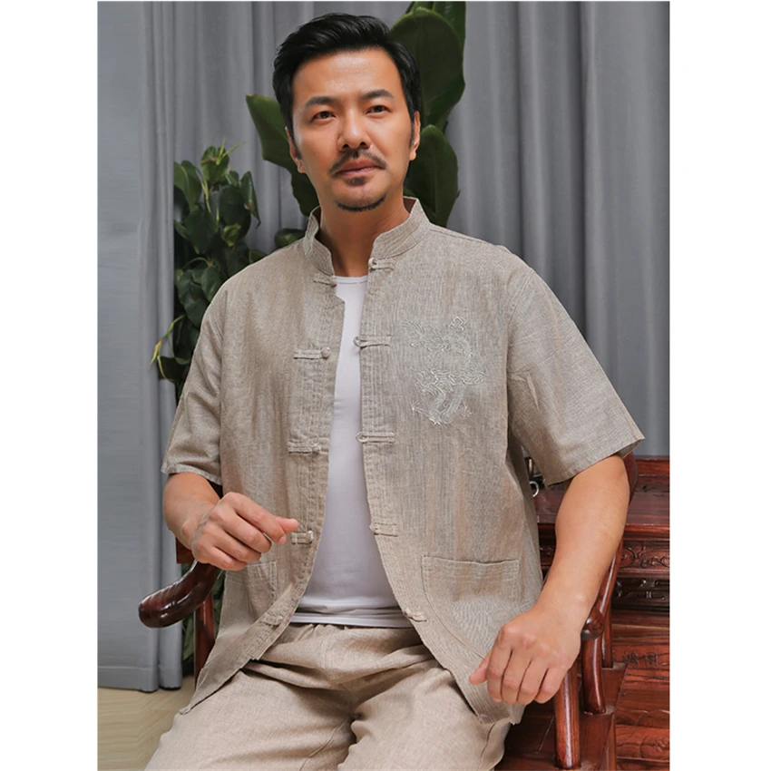 Tradicionalna Kitajska Oblačila za Moške, Perilo Poletje Kratek Rokav Kitajski Vrh Tai Chi Wu Shi Enotno Mandarin Ovratnik Tang Suknjič