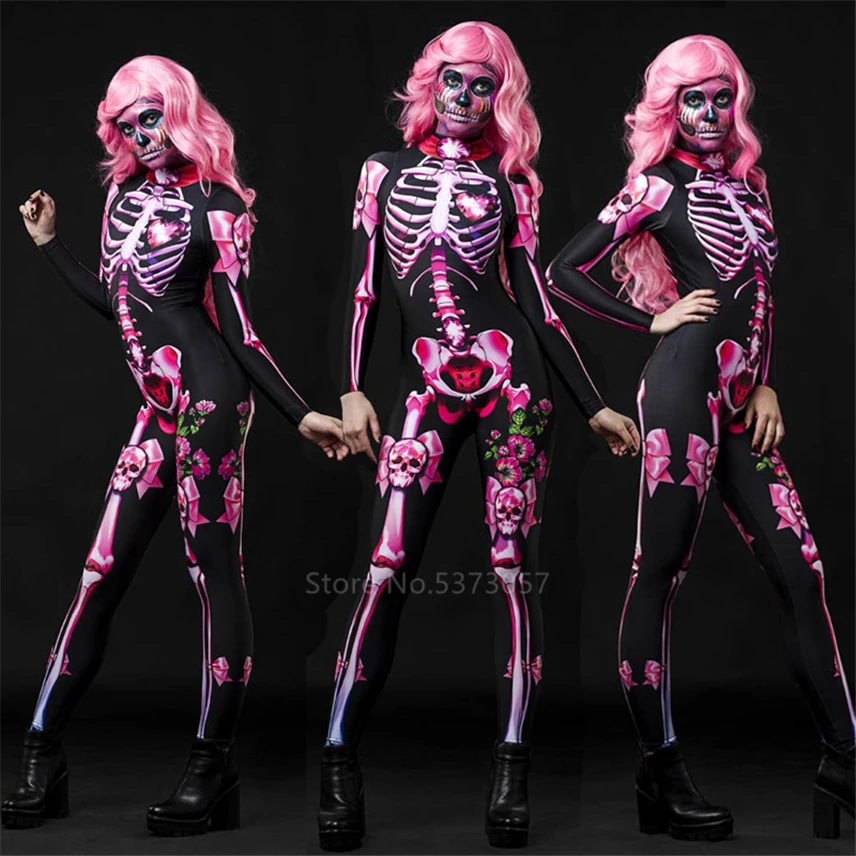 Dan Mrtvih Halloween Kostumi za Odrasle, Otroci Strašno Carnival Party Okostje Bodysuit 3D Tiskanje Baby Dekle Obleko Lobanje