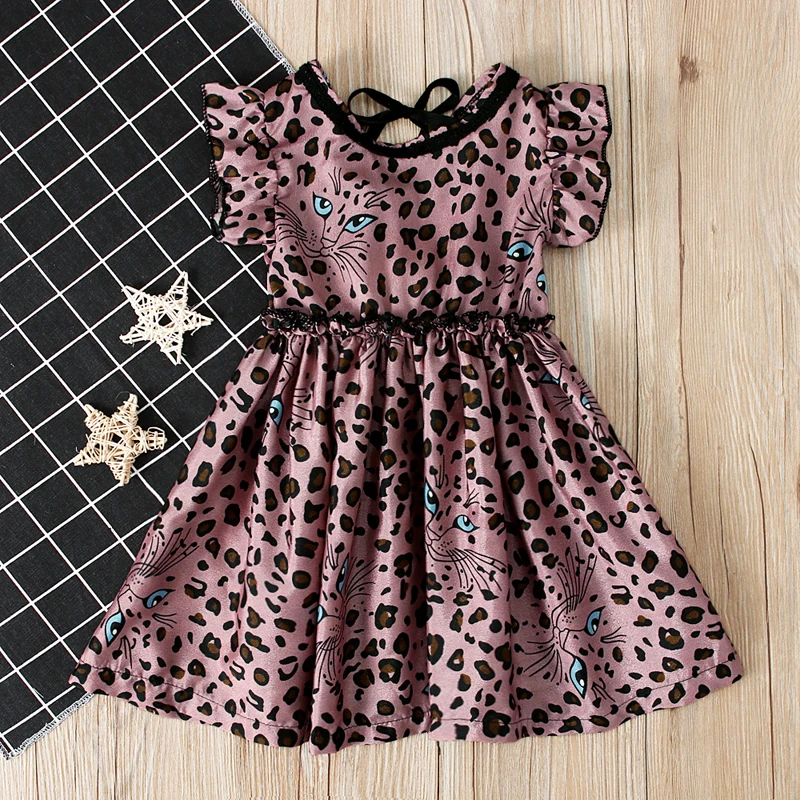 2-6Yrs Dekleta Obleko Poletje Dekleta Leopard Natisnjeni Princesa Obleko Otroci Dekliška Oblačila brez Rokavov Ruffle Obleke Bombaž Priložnostne