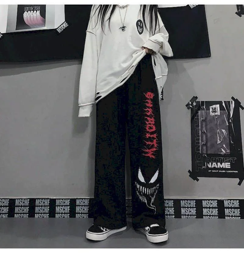 Črne Hlače Moški Ženske Jeseni Leta 2020 Novo korejska Različica Ins Temno Tiskanje Široko noge Svoboden Hlač Trend Oblačila Hlače
