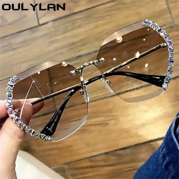 Oulylan 2021 Vintage Moda Prevelik Rimless Sončna Očala Ženske Znana Luksuzna Znamka, Design Diamond Kvadratnih Sončna Očala Femael